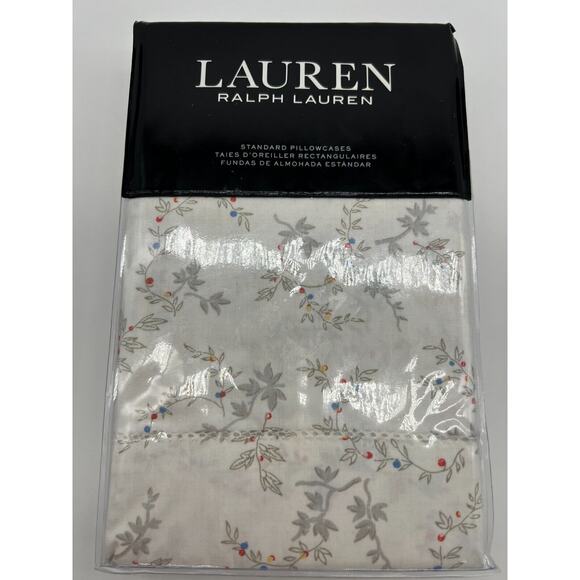 Lauren Ralph Lauren Carolyne Vine 2 Standard Pillowcases Grey NWT $150 - Picture 5 of 12